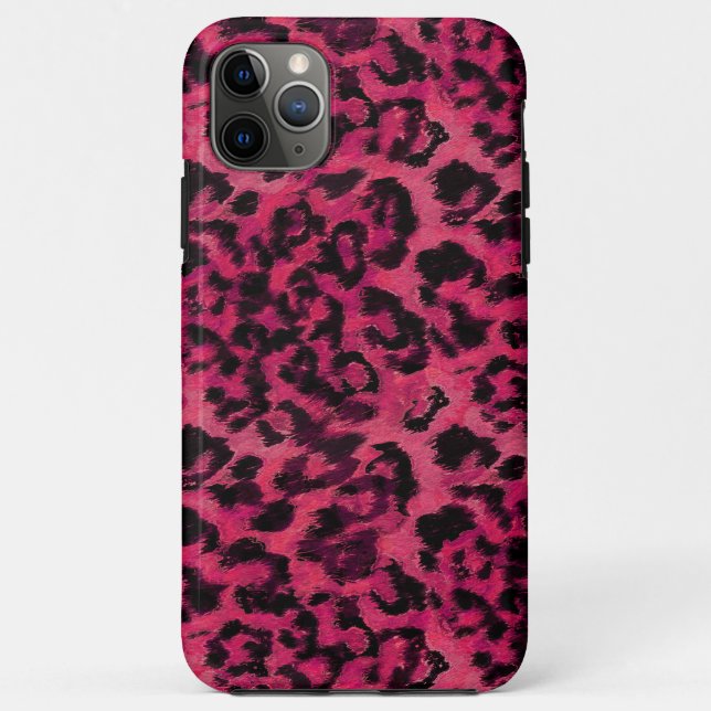 Capa Para iPhone 11 Pro Max Bright pink and black spotted leopard (Verso)