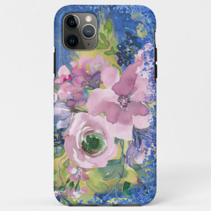 Capa Para iPhone 11 Pro Max Brilho Floral de Cor de Água de Blues de lavanda