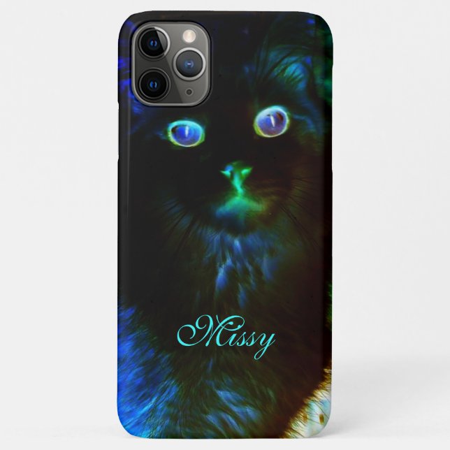 Capa Para iPhone 11 Pro Max Brilho No Gato Negro (Verso)