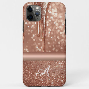 Capa Para iPhone 11 Pro Max Brilho Rosa Dourado Fluxo Nome Personalizado Brilh