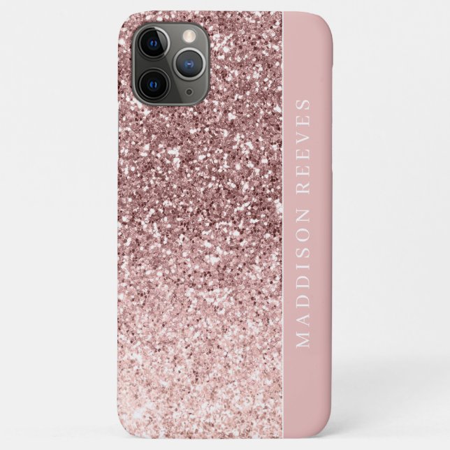 Capa Para iPhone 11 Pro Max Brilho Rosa Menina Monograma (Verso)