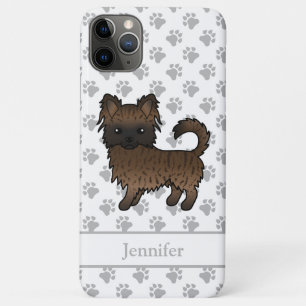 Capa Para iPhone 11 Pro Max Brindle Long Casaco Chihuahua Cartoon Dog & Name