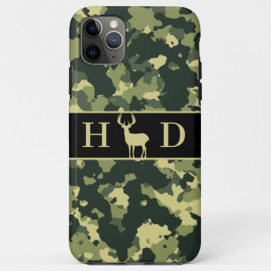 Capa Para iPhone 11 Pro Max Buck Deer Hunting Green Camo Monograma