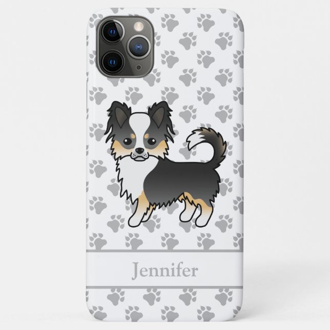 Capa Para iPhone 11 Pro Max Cachorro Cartoon Chihuahua de Casaco Longo Tri Pre (Verso)