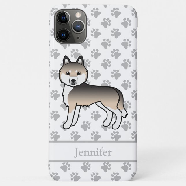 Capa Para iPhone 11 Pro Max Cachorro Cartoon Husky Siberiano Sable & Nome (Verso)