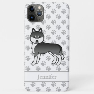 Capa Para iPhone 11 Pro Max Cachorro E Nome De Cartoon Siberiano Negro E Branc