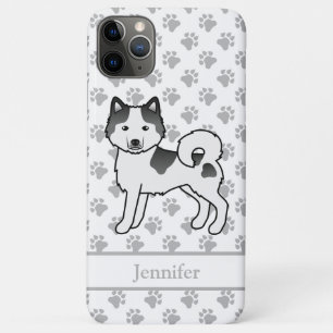Capa Para iPhone 11 Pro Max Cachorro e nome do Malamute Piebald Negro
