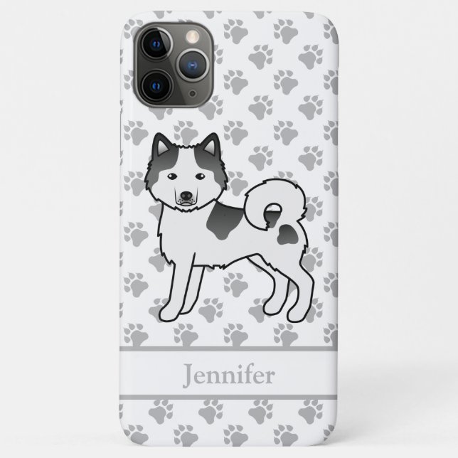 Capa Para iPhone 11 Pro Max Cachorro Fofo de Malamute do Alasca Piebald Preto  (Verso)