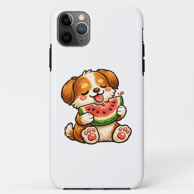 Capa Para iPhone 11 Pro Max Cachorro Fofo Melancia (Verso)