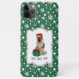 Capa Para iPhone 11 Pro Max Cachorro German shepherd de Natal Santa Hat