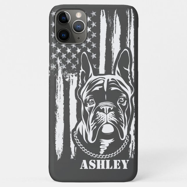 Capa Para iPhone 11 Pro Max Cachorro Patriota Americano Boston Terrier Bandeir (Verso)