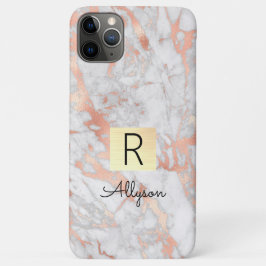 Capa Para iPhone 11 Pro Max Caixa Dourada, Nome e Monograma do Marble, com Ros