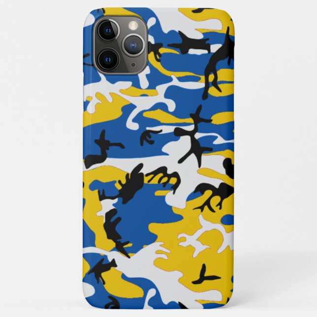 Capa Para iPhone 11 Pro Max Camo azul e amarelo (Verso)