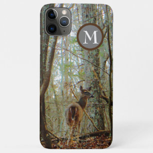 Capa Para iPhone 11 Pro Max Camo Deer na névoa com monograma em castanho
