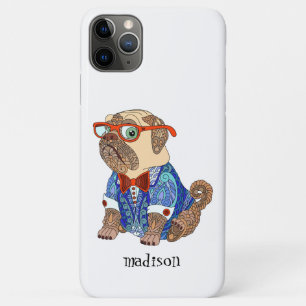 Capa Para iPhone 11 Pro Max Cão Hipster Colorido, Personalizado