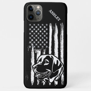 Capa Para iPhone 11 Pro Max Cão Patriota Labrador Retriever Bandeira EUA EUA