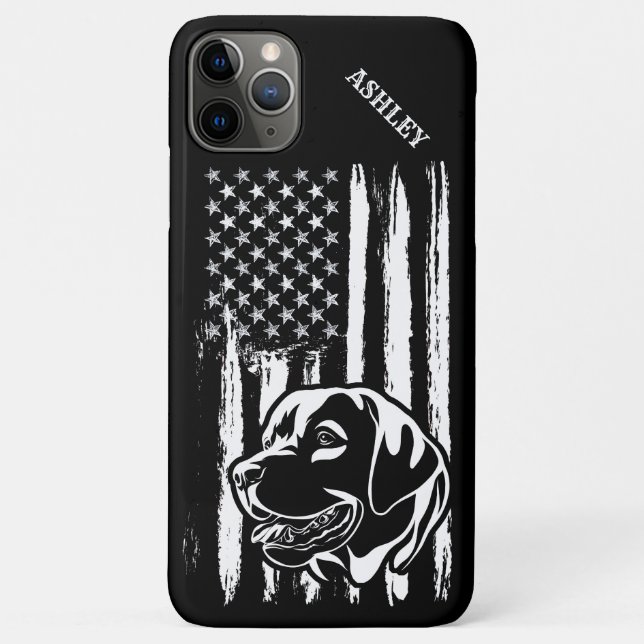 Capa Para iPhone 11 Pro Max Cão Patriota Labrador Retriever Bandeira EUA EUA (Verso)