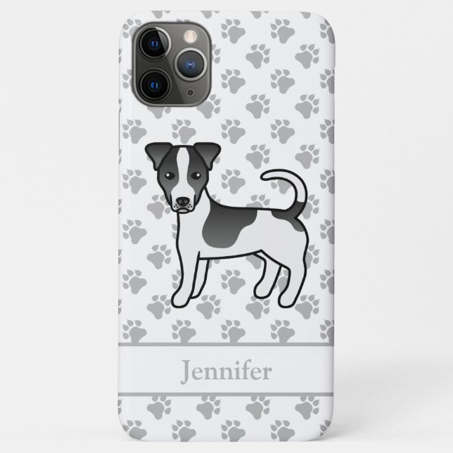Capa Para iPhone 11 Pro Max Cão Terrier Jack Russell de pelo liso preto e nome (Verso)