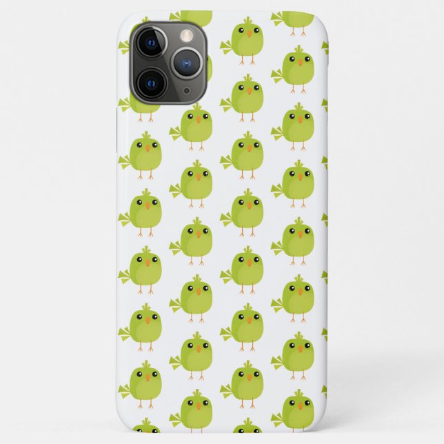 Capa Para iPhone 11 Pro Max Cartoon de Pássaro Verde (Verso)
