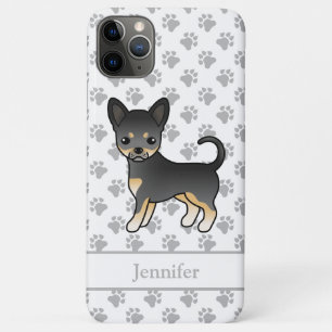 Capa Para iPhone 11 Pro Max Casaco Chihuahua Cachorro e Nome Negro E Tan