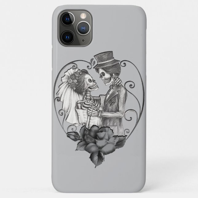 Capa Para iPhone 11 Pro Max Casal de Esqueletos Dança de Casamento Amor (Verso)