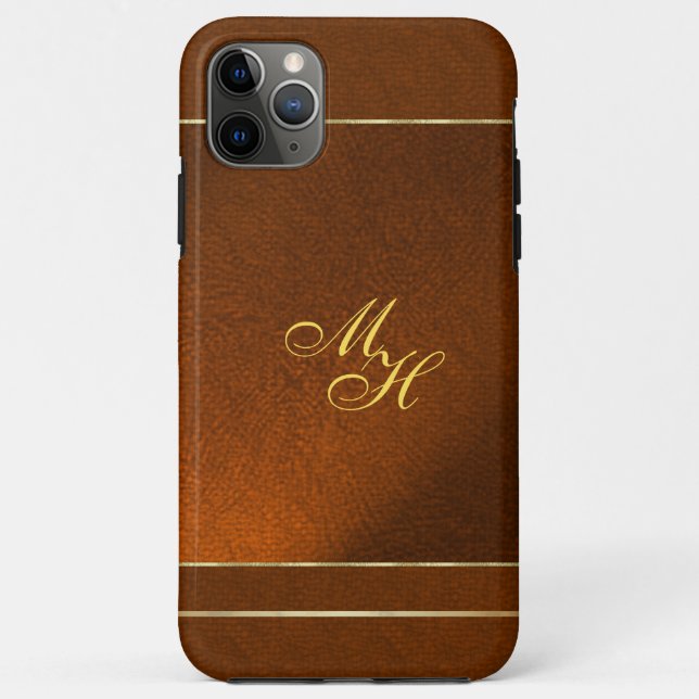 Capa Para iPhone 11 Pro Max Caso Brown Elegante com suas Iniciais (Verso)