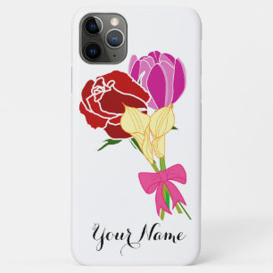 Capa Para iPhone 11 Pro Max Caso de nome. buquê de Flor personalizado
