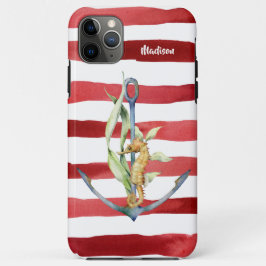 Capa Para iPhone 11 Pro Max Cavalo de ancoragem náutica e faixas com nome