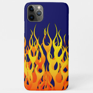 Capa Para iPhone 11 Pro Max Chamas de Corrida Clássica Fogo em Azul Marinho