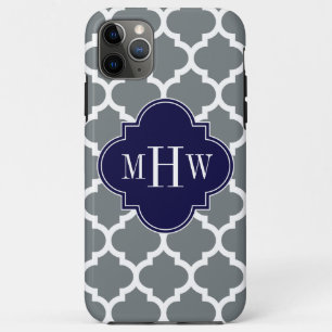 Capa Para iPhone 11 Pro Max Charcarvão branco marroquino #5 Marinho 3 Monogra
