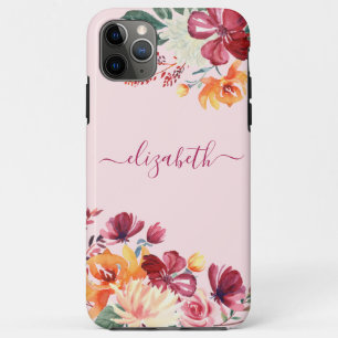 Capa Para iPhone 11 Pro Max Chic Elegant Burgundy Orange Floral