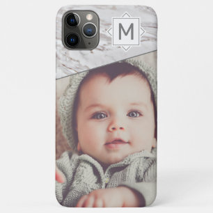 Capa Para iPhone 11 Pro Max Chic Marble e Monograma com Foto Personalizada