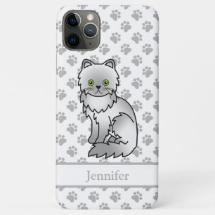 Capa Para iPhone 11 Pro Max Chinchilla Cinza Pérsica Cobra Cartoon Gato e Nome
