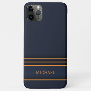 Capa Para iPhone 11 Pro Max Chique Moderno Azul Marinho Dourado Nome Personali