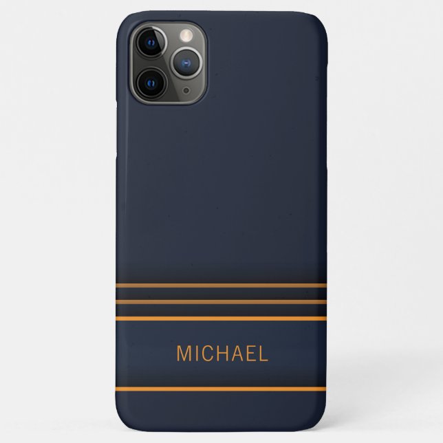 Capa Para iPhone 11 Pro Max Chique Moderno Azul Marinho Dourado Nome Personali (Verso)