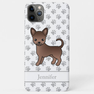 Capa Para iPhone 11 Pro Max Chocolate Casaco Chihuahua Cartoon Cachorro e Nome