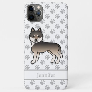Capa Para iPhone 11 Pro Max Cinza de Lobo Escuro Siberiano Husky Cartoon Cacho