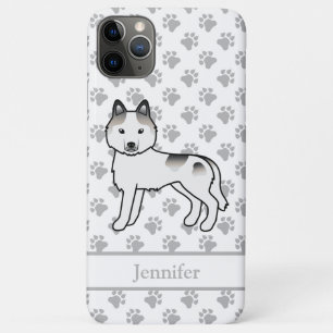 Capa Para iPhone 11 Pro Max Cinza Piebald Siberian Husky Cartoon Dog & Name