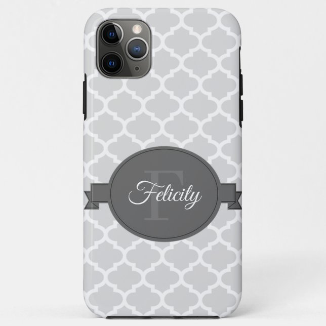 Capa Para iPhone 11 Pro Max Cinza Quatrefoil Personalizado (Verso)