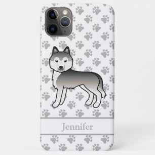 Capa Para iPhone 11 Pro Max Cinza Siberian Husky Cartoon Dog & Name