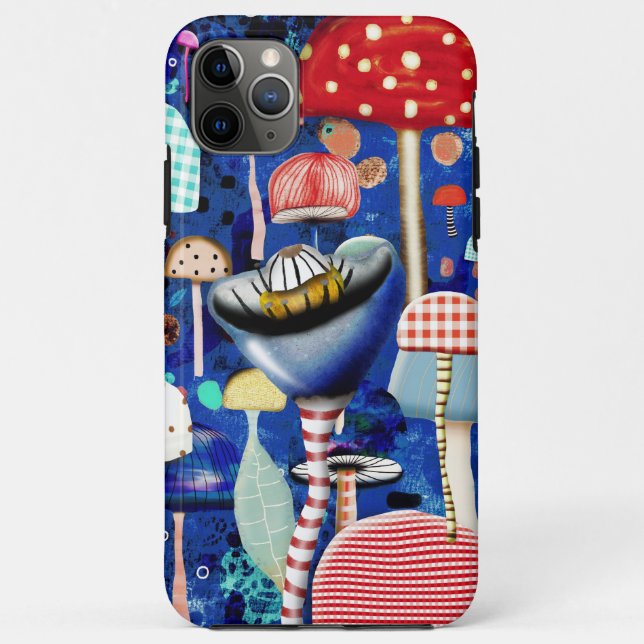 Capa Para iPhone 11 Pro Max cogumelos azul-marinho (Verso)