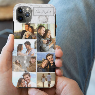 Capa Para iPhone 11 Pro Max Colagem de 7 Fotos Personalizadas em Mármore Cinza