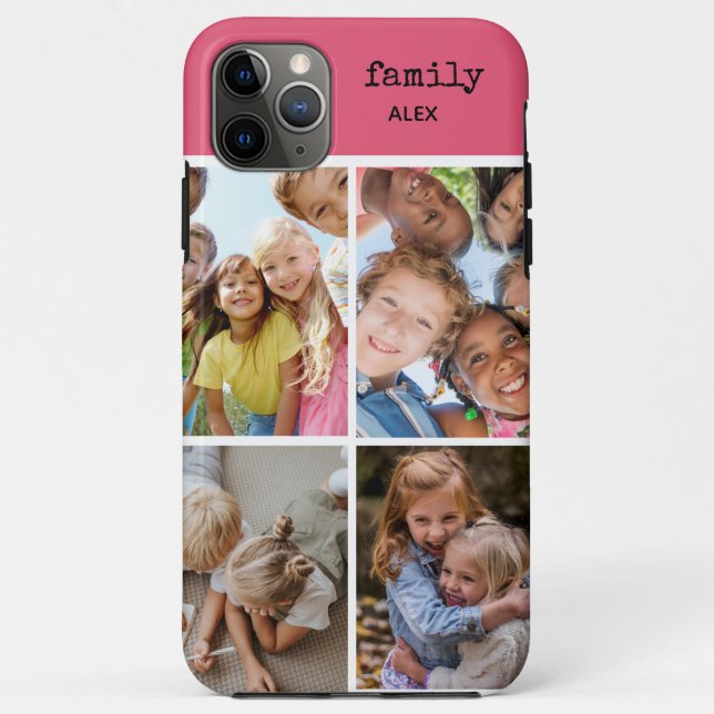 Capa Para iPhone 11 Pro Max Colagem de Fotografias da Família Cor-de-Rosa 4 Ca (Verso)