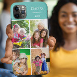 Capa Para iPhone 11 Pro Max Colagem de Fotografias do Teal 4 da Família Person<br><div class="desc">Crie sua própria Capa de telefone personalizada para iphone 11 pro max e muitos outros modelos. O design apresenta uma colagem de fotos em estilo grade com 4 de suas fotos favoritas, seu nome e a palavra "família". O modelo de foto está configurado pronto para que você adicione suas fotos,...</div>
