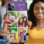 Capa Para iPhone 11 Pro Max Colagem de Fotografias Purple 4 da Família Persona<br><div class="desc">Crie sua própria Capa de telefone personalizada para iphone 11 pro max e muitos outros modelos. O design apresenta uma colagem de fotos em estilo grade com 4 de suas fotos favoritas, seu nome e a palavra "família". O modelo de foto está configurado pronto para que você adicione suas fotos,...</div>