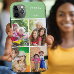 Capa Para iPhone 11 Pro Max Colagem de Fotografias Verde da Família 4 Personal<br><div class="desc">Crie sua própria Capa de telefone personalizada para iphone 11 pro max e muitos outros modelos. O design apresenta uma colagem de fotos em estilo grade com 4 de suas fotos favoritas, seu nome e a palavra "família". O modelo de foto está configurado pronto para que você adicione suas fotos,...</div>
