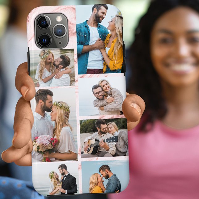 Capa Para iPhone 11 Pro Max Colagem de Fotos 7 Mármore Rosa Chic (Criador carregado)