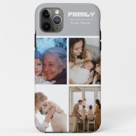 Capa Para iPhone 11 Pro Max Colagem de Fotos da Família Cinza 4 Fotos