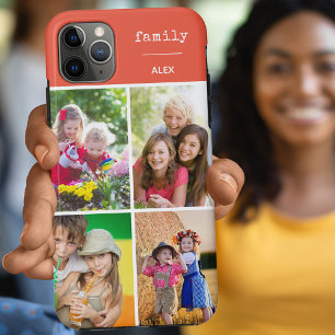 Capa Para iPhone 11 Pro Max Colagem de Fotos Laranja Família 4 Personalizada