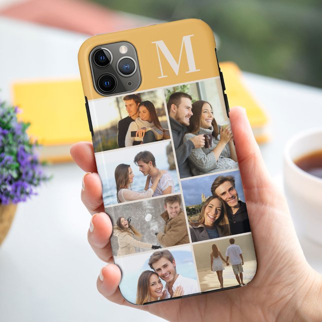 Capa Para iPhone 11 Pro Max Colagem de Fotos Monograma 7 em Amarelo Ochre (Criador carregado)